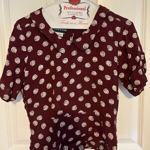 Manifesto San Francisco Small Plum and Flower Print White Blouse